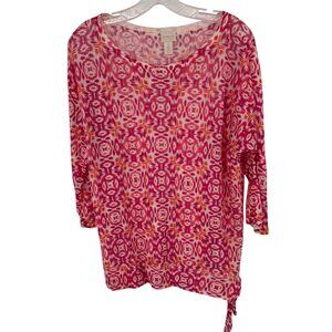 Chicos 1 Womens Pink  Orange Geometric Print sweater Tunic Top Size medium